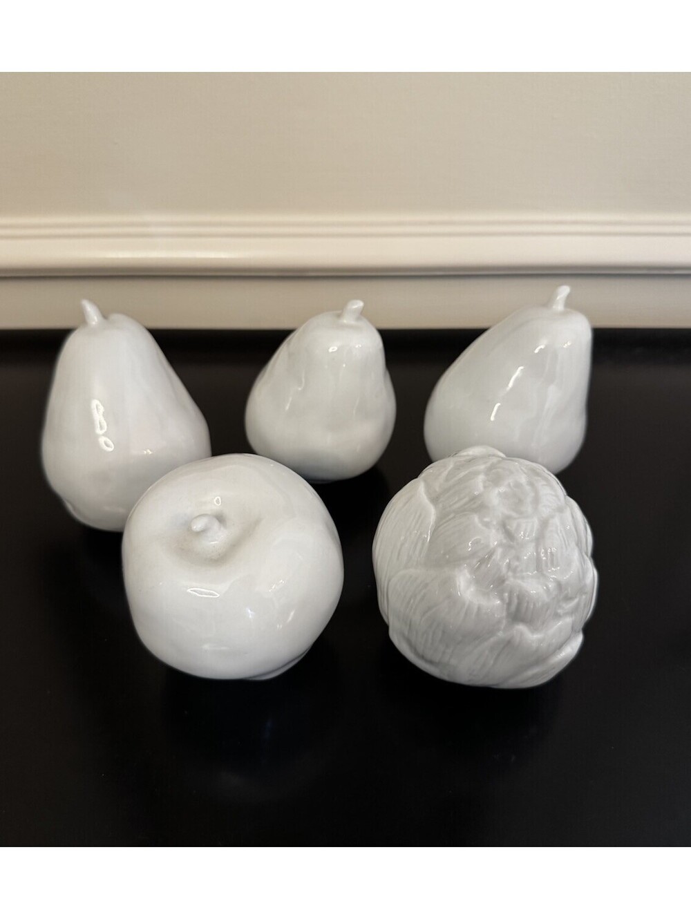 White Ceramic Fruit 3 Pear 1 Apple 1 Artichoke Farmhouse Decor Bowl Fillers